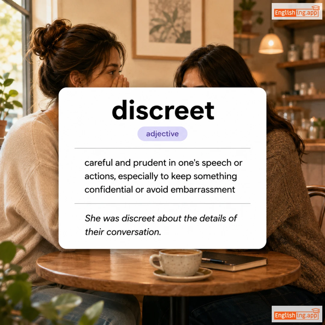 discreet definition card — visual illustration of the meaning