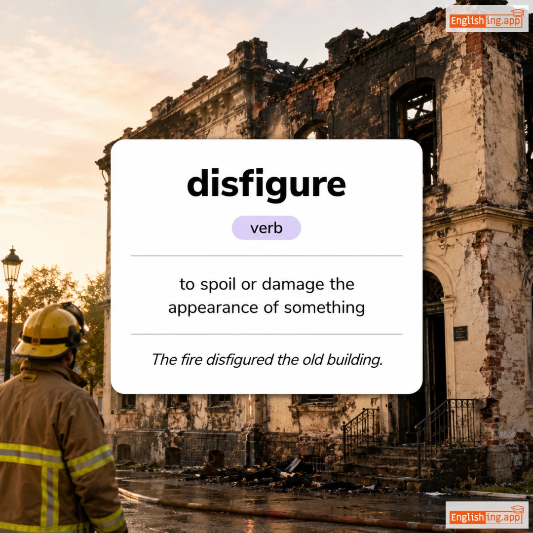 disfigure definition card — visual illustration of the meaning
