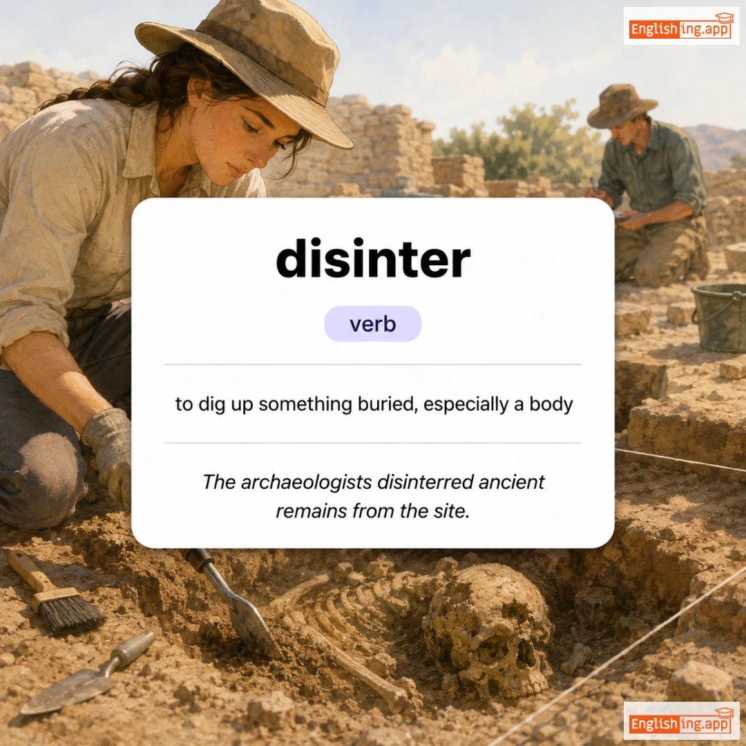 disinter definition card — visual illustration of the meaning