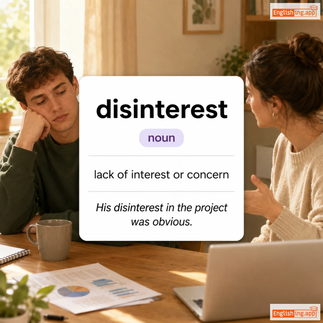 disinterest definition card — visual illustration of the meaning