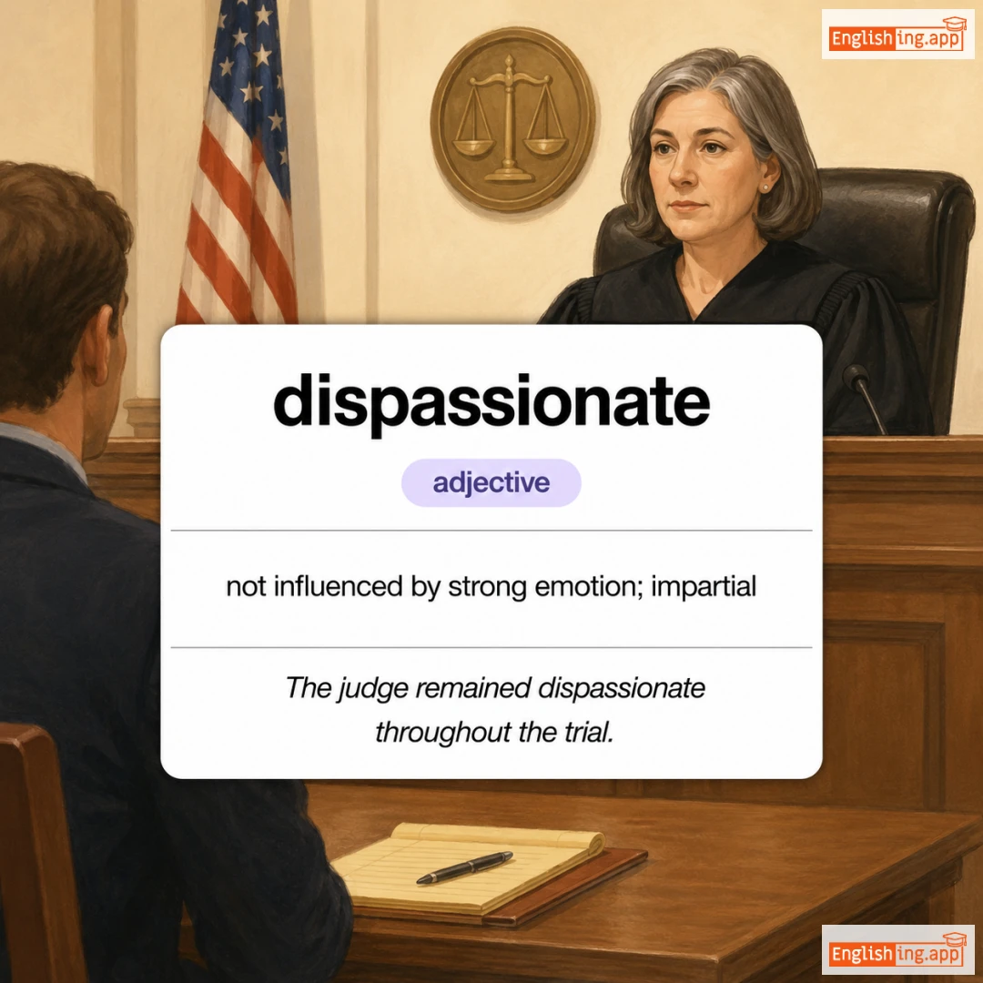 dispassionate definition card — visual illustration of the meaning
