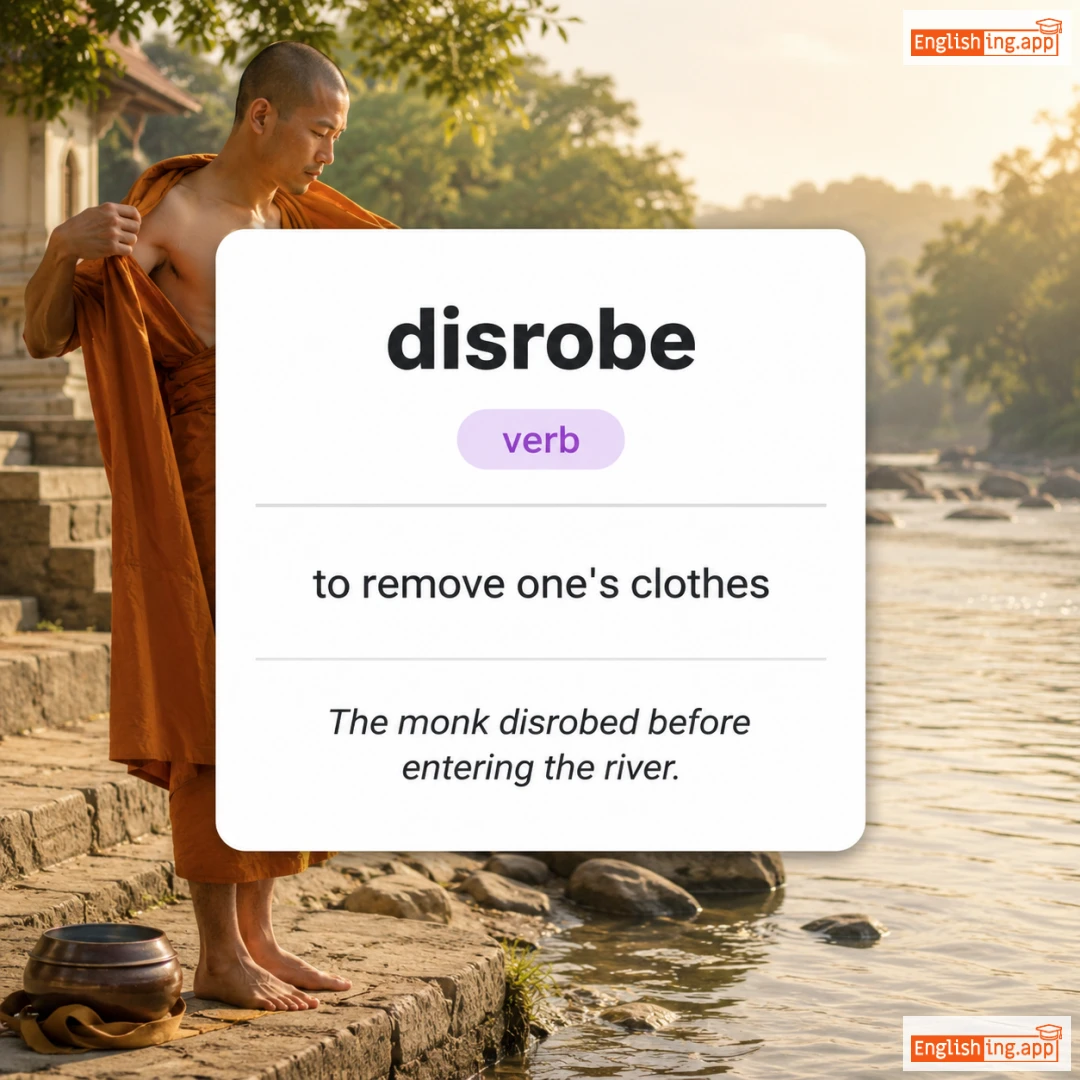 disrobe definition card — visual illustration of the meaning