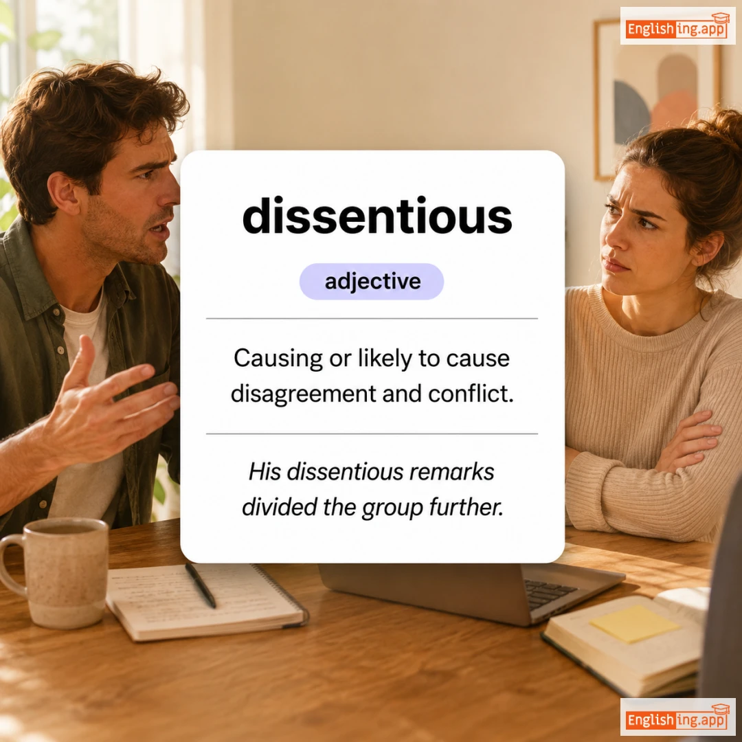dissentious definition card — visual illustration of the meaning