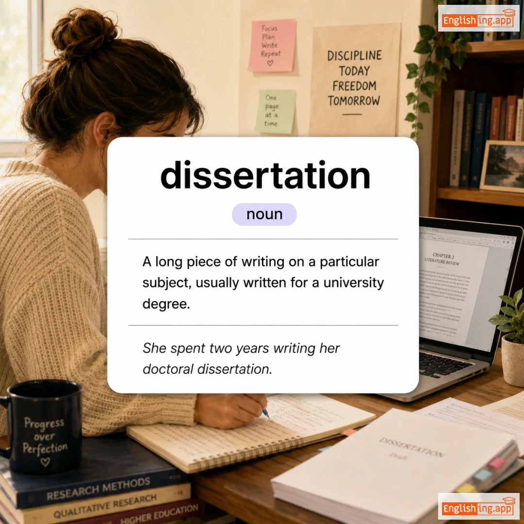 dissertation definition card — visual illustration of the meaning