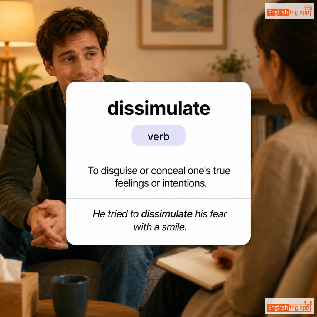 dissimulate definition card — visual illustration of the meaning