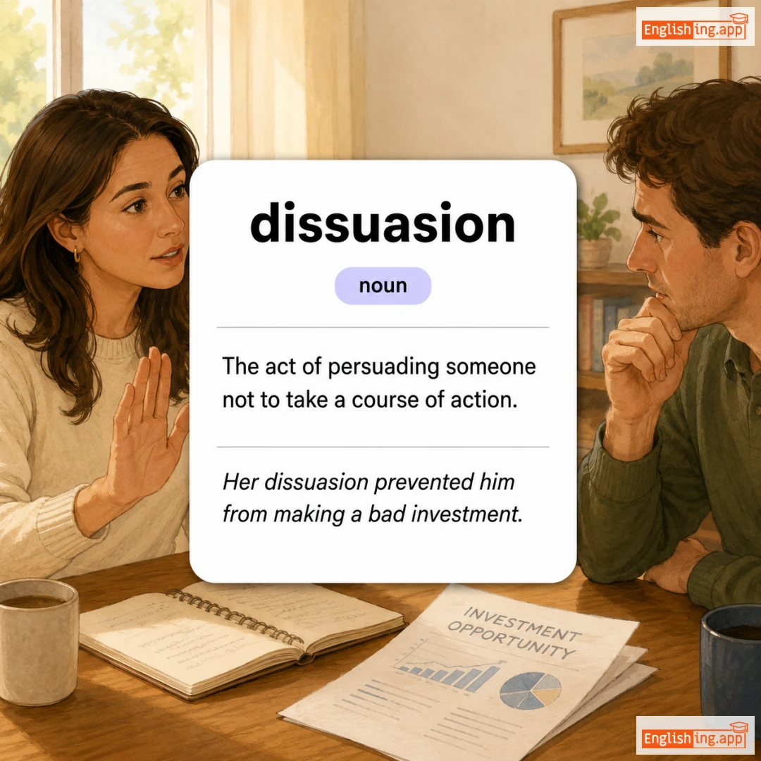 dissuasion definition card — visual illustration of the meaning