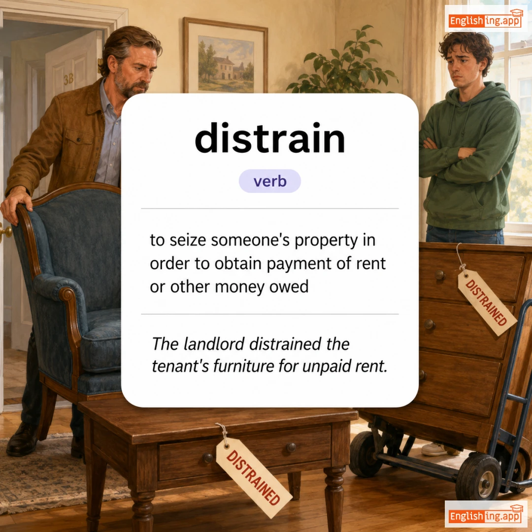 distrain definition card — visual illustration of the meaning