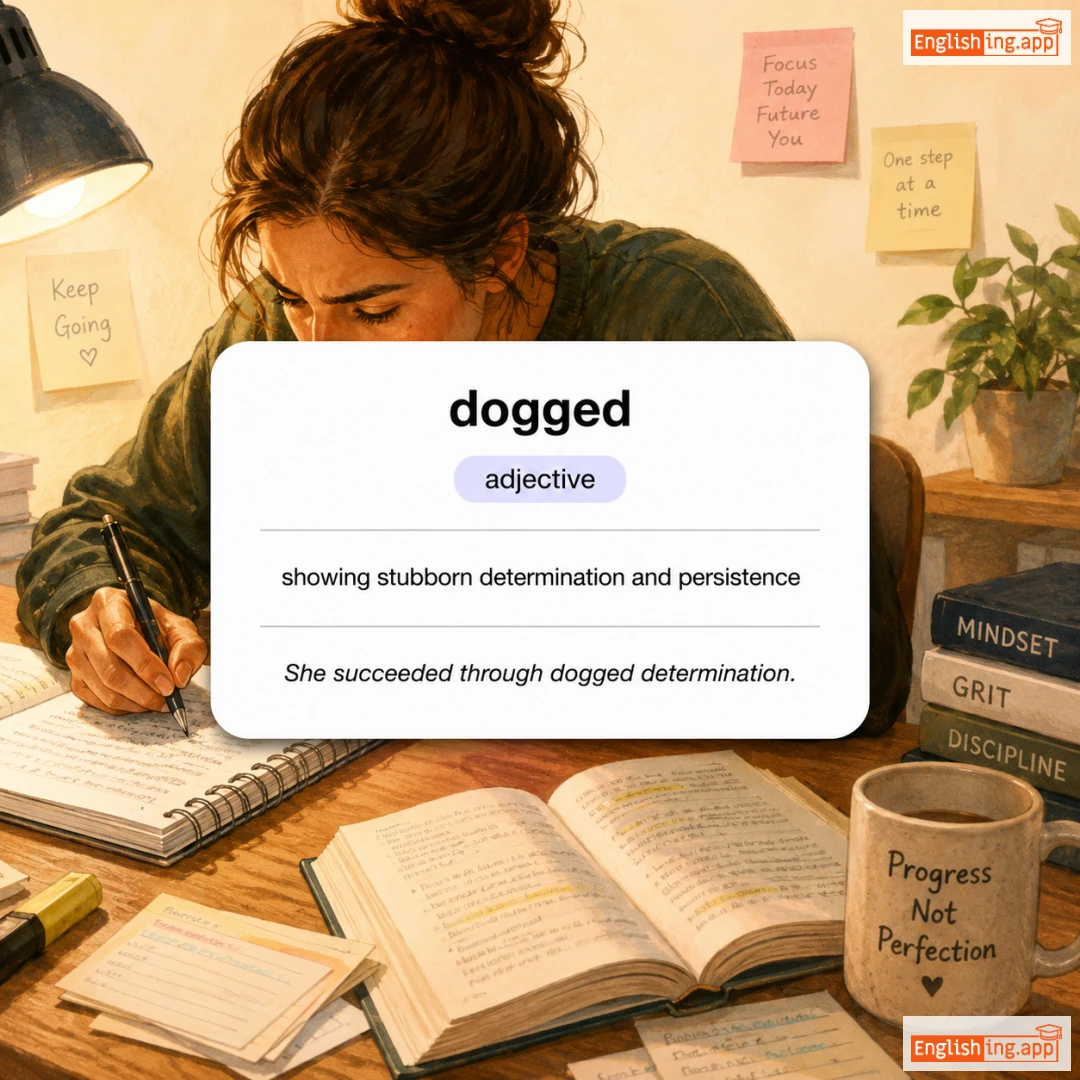dogged definition card — visual illustration of the meaning