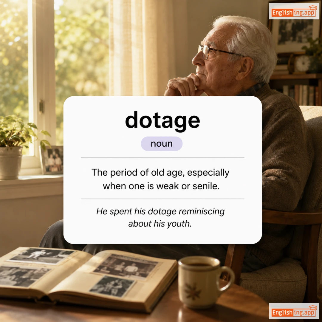 dotage definition card — visual illustration of the meaning