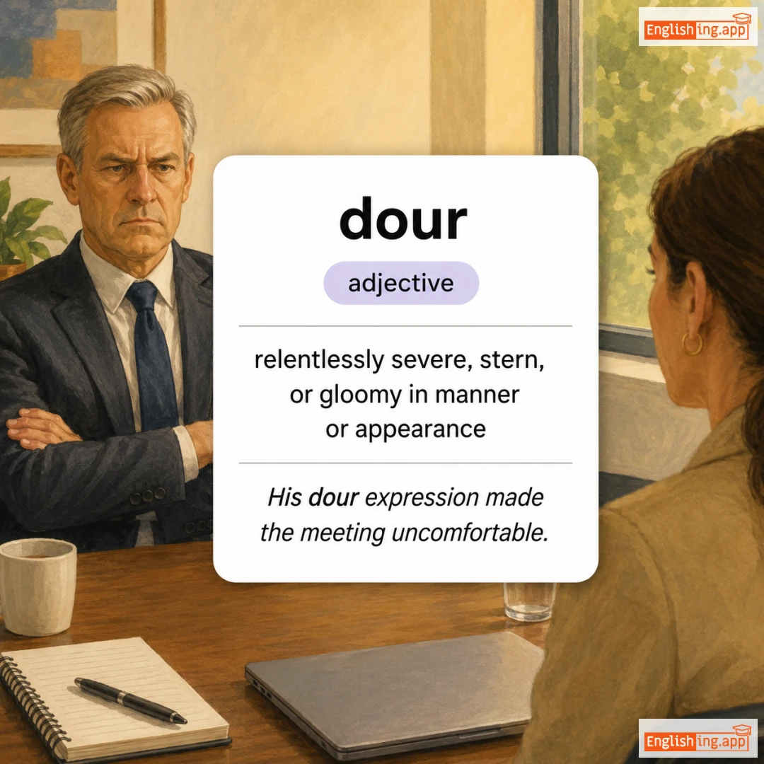 dour definition card — visual illustration of the meaning