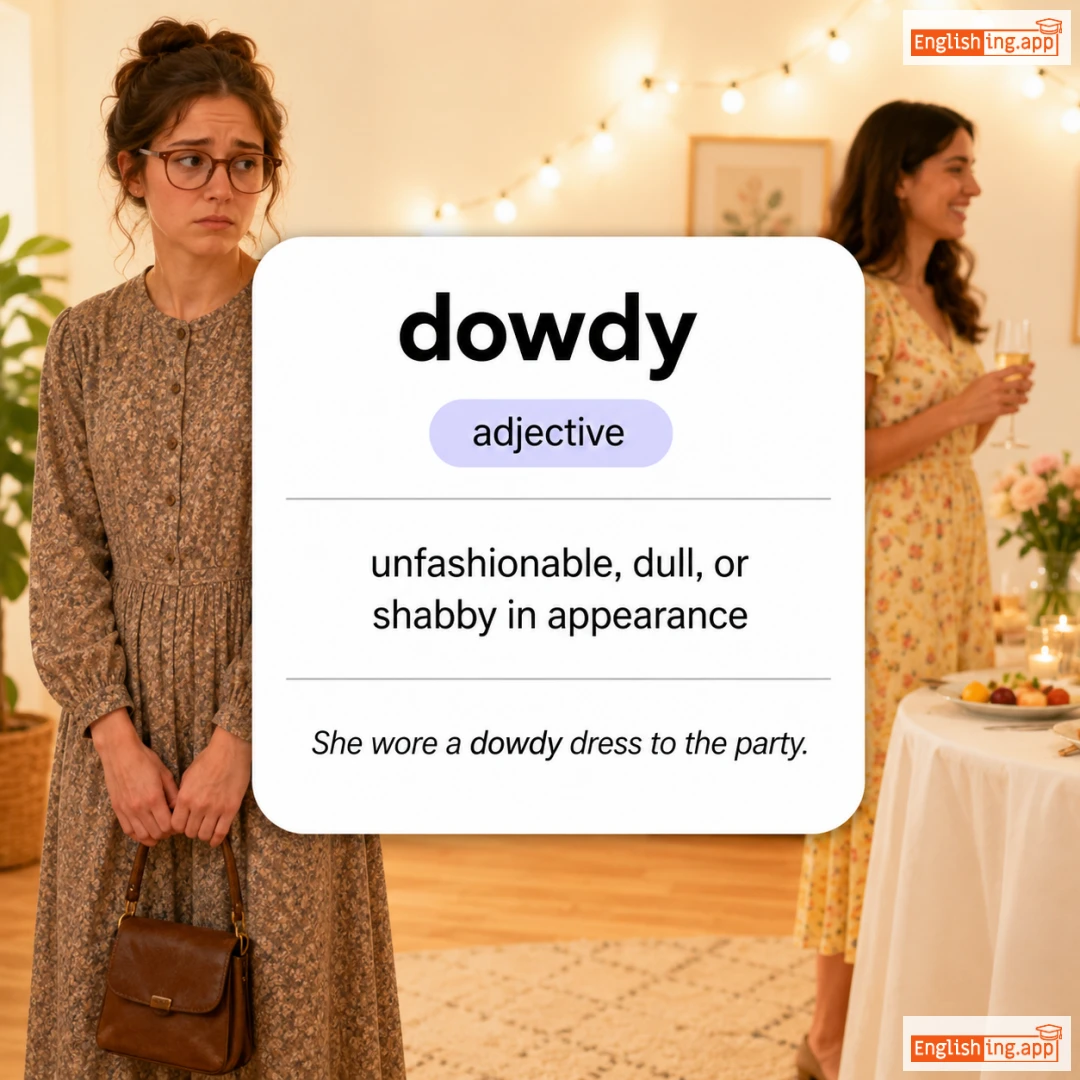 dowdy definition card — visual illustration of the meaning