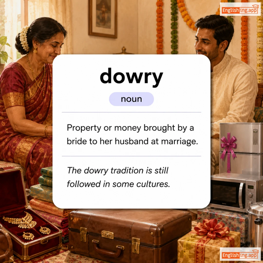 dowry definition card — visual illustration of the meaning