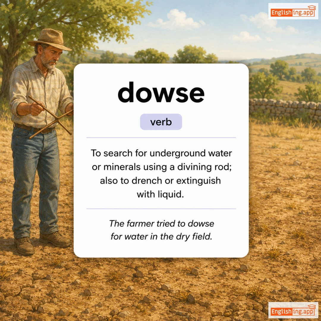 dowse definition card — visual illustration of the meaning