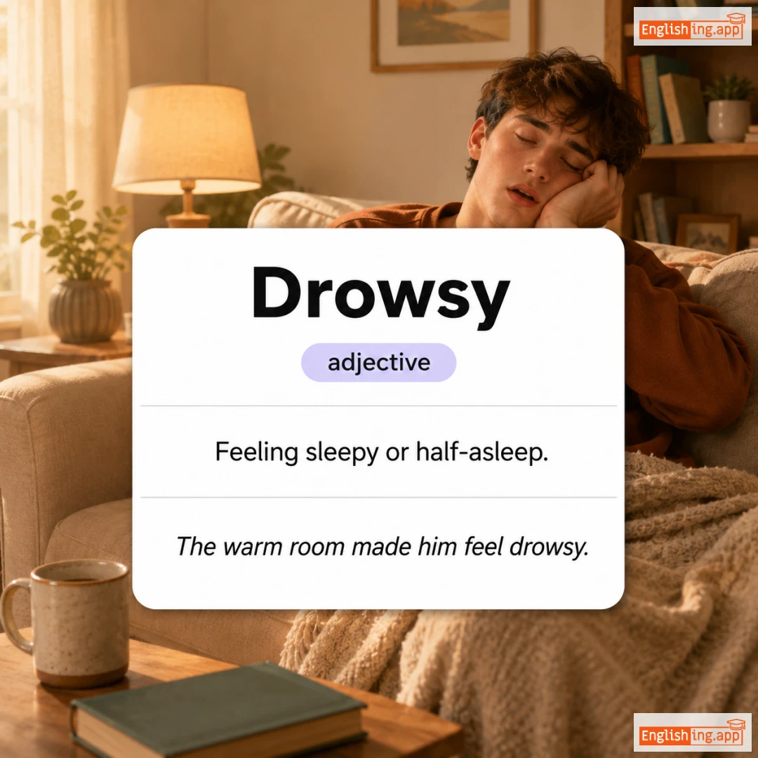 Drowsy definition card — visual illustration of the meaning