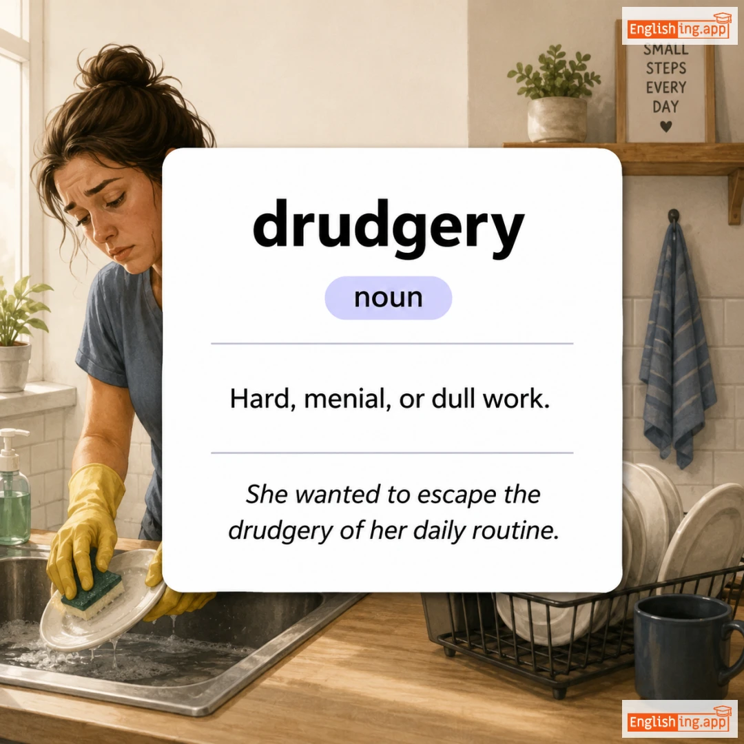 drudgery definition card — visual illustration of the meaning