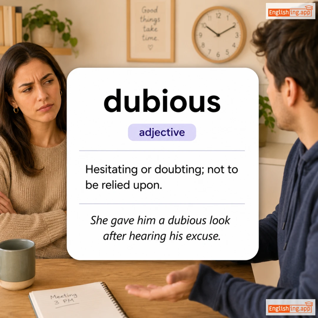 dubious definition card — visual illustration of the meaning