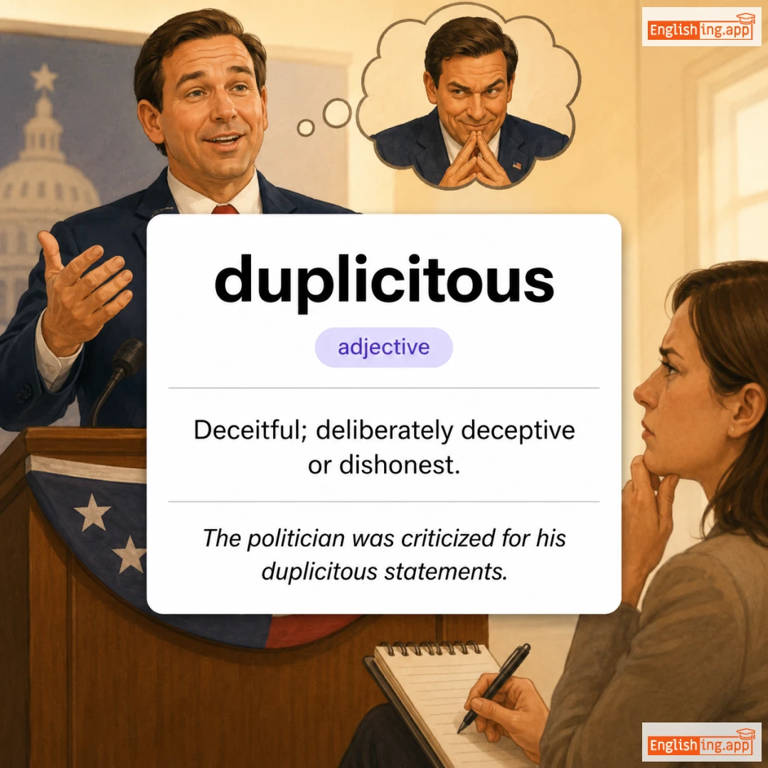 duplicitous definition card — visual illustration of the meaning