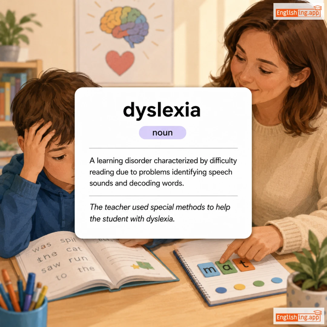 dyslexia definition card — visual illustration of the meaning