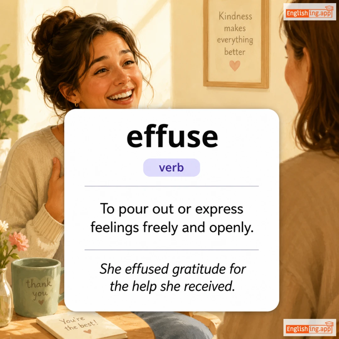 effuse definition card — visual illustration of the meaning