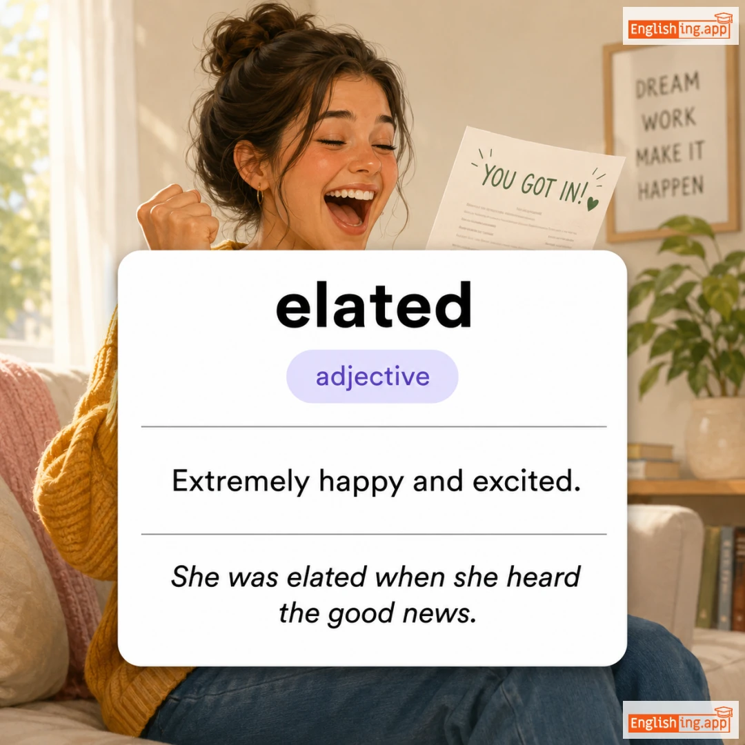 elated definition card — visual illustration of the meaning