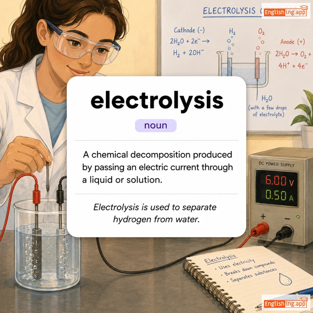 electrolysis definition card — visual illustration of the meaning