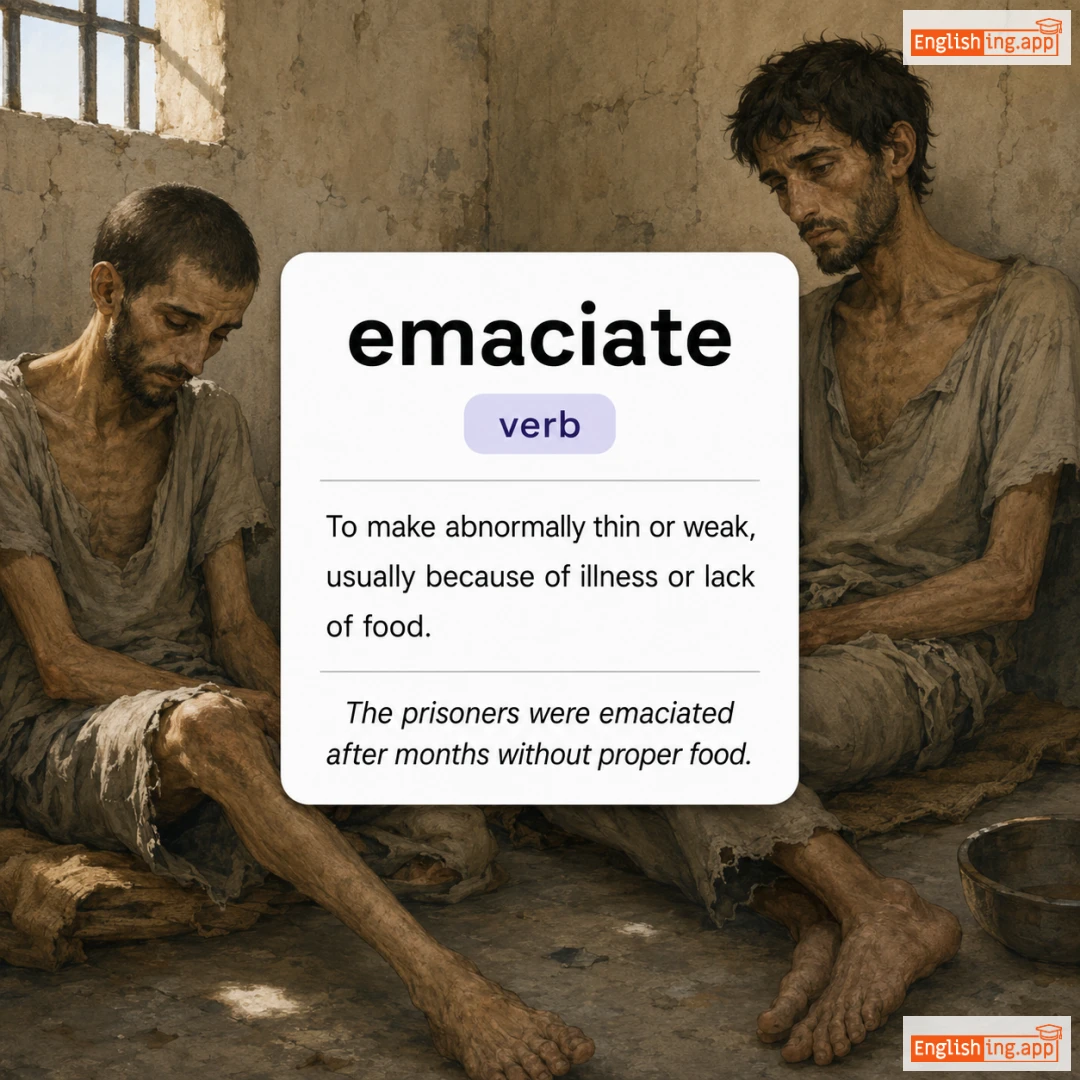 emaciate definition card — visual illustration of the meaning