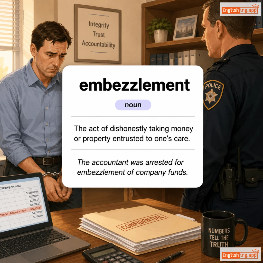 embezzlement definition card — visual illustration of the meaning