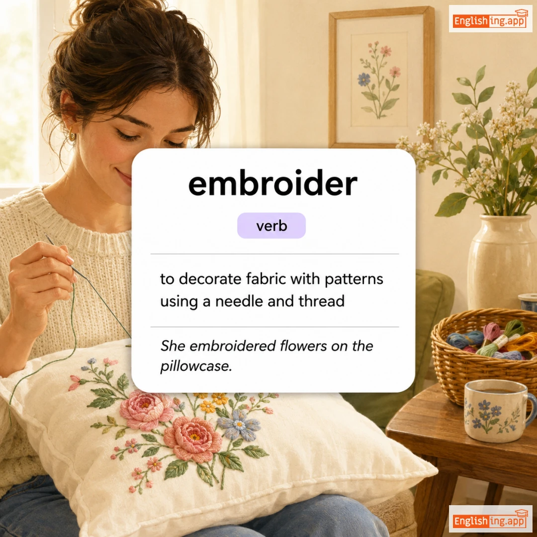 embroider definition card — visual illustration of the meaning