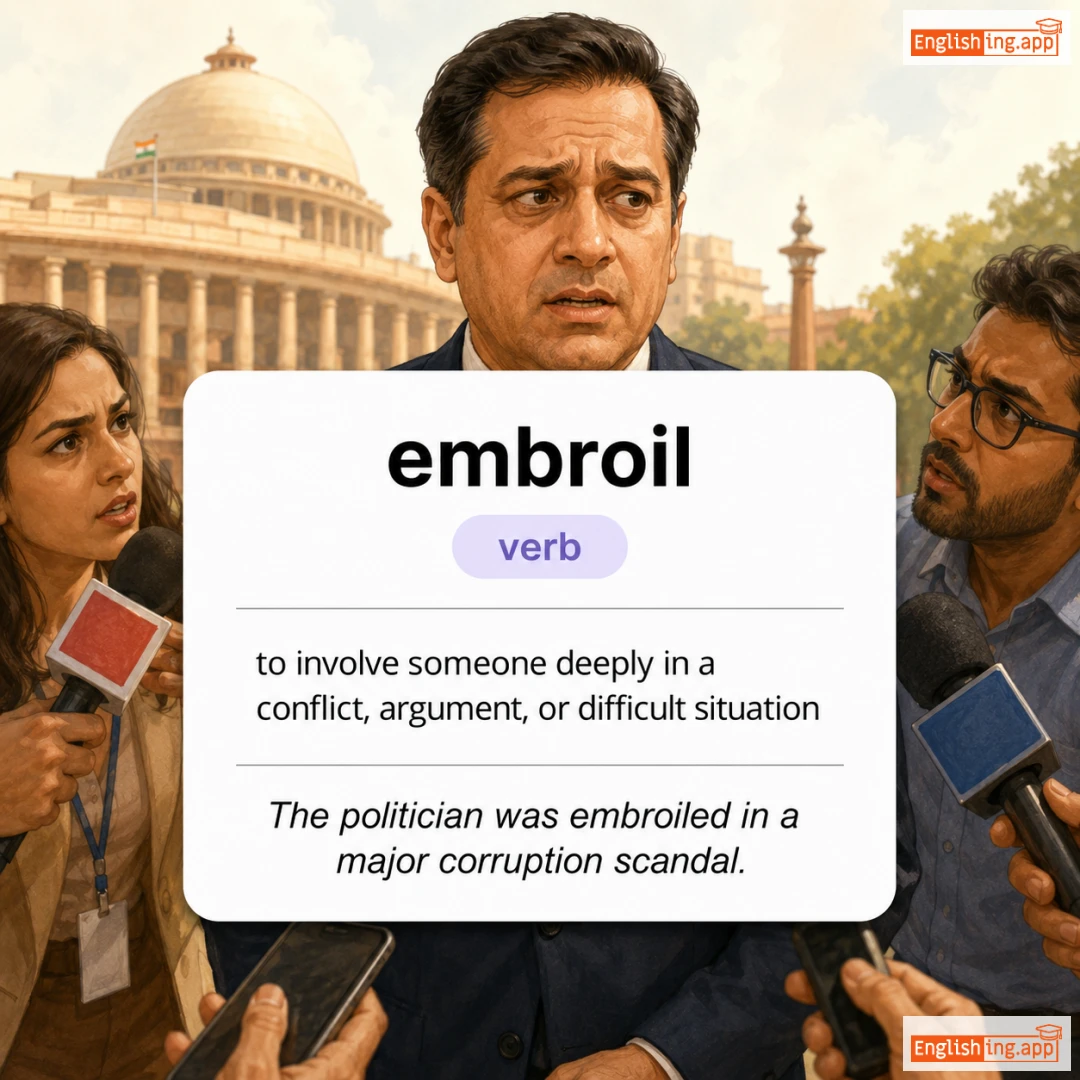 embroil definition card — visual illustration of the meaning