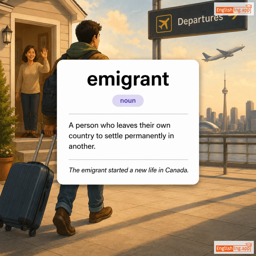 emigrant definition card — visual illustration of the meaning