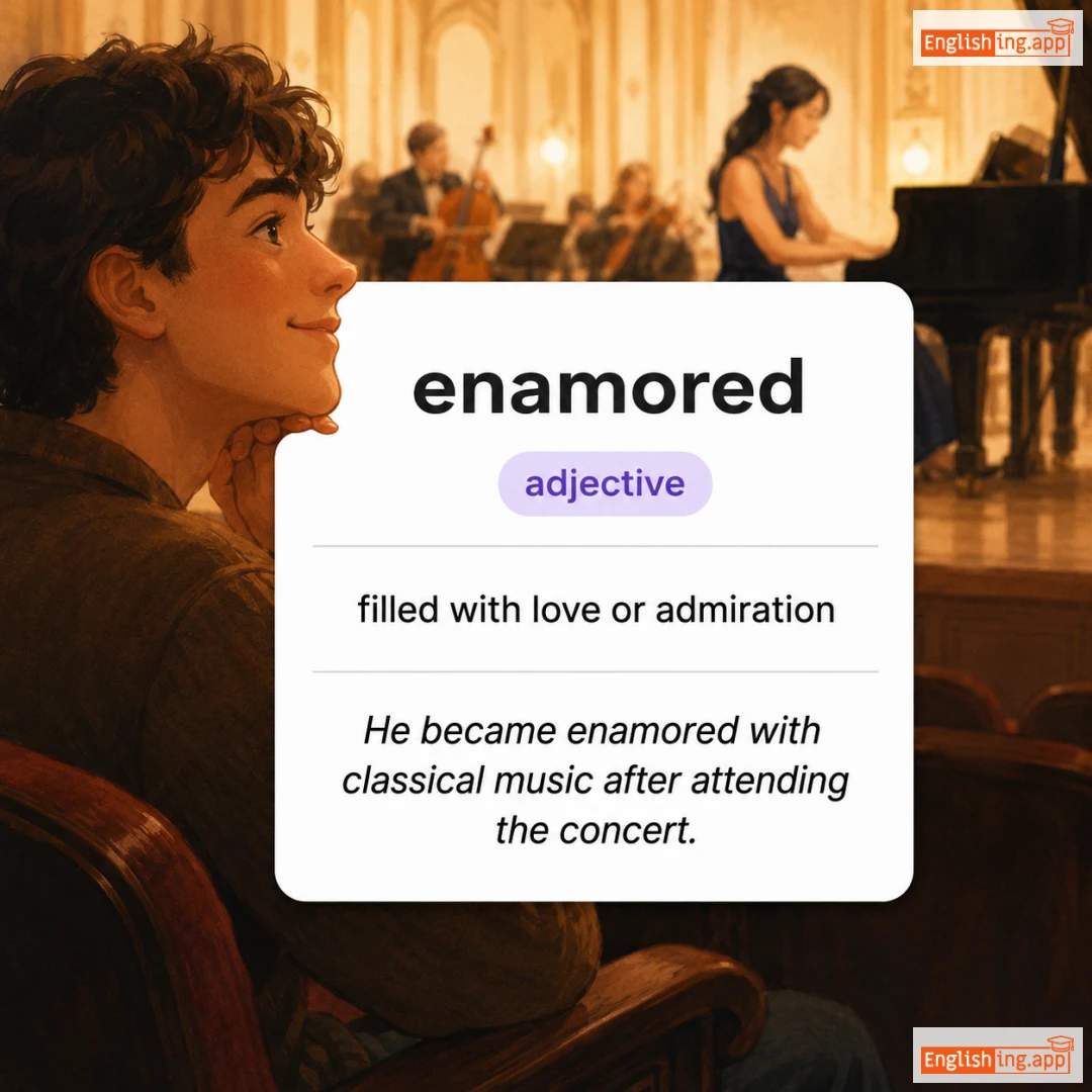 enamored definition card — visual illustration of the meaning