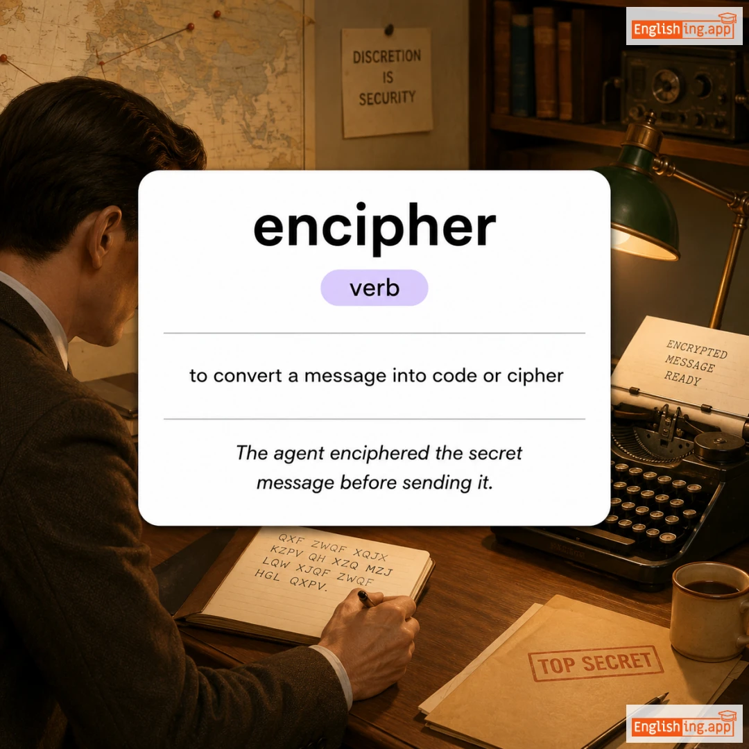 encipher definition card — visual illustration of the meaning