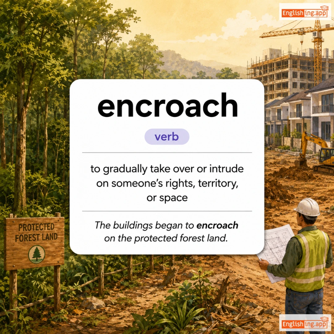 encroach definition card — visual illustration of the meaning