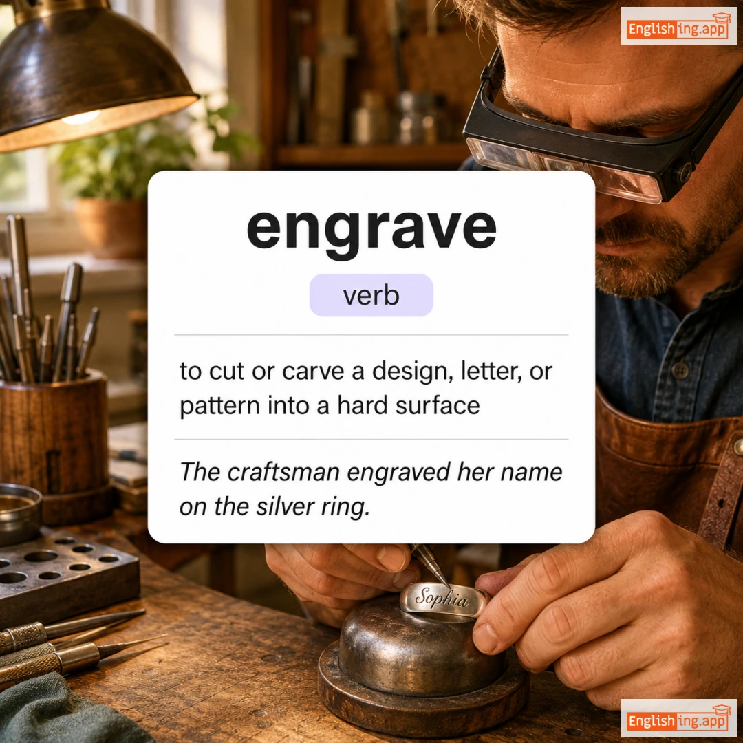 engrave definition card — visual illustration of the meaning
