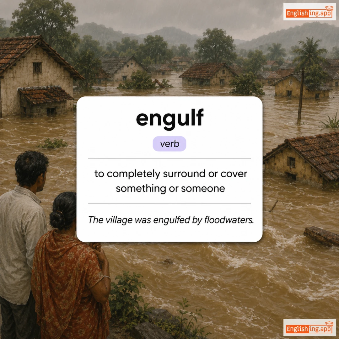 engulf definition card — visual illustration of the meaning