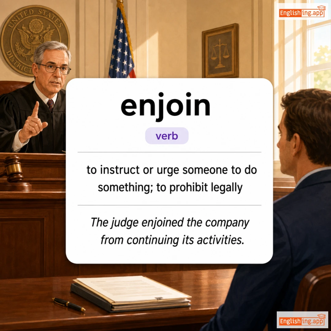enjoin definition card — visual illustration of the meaning