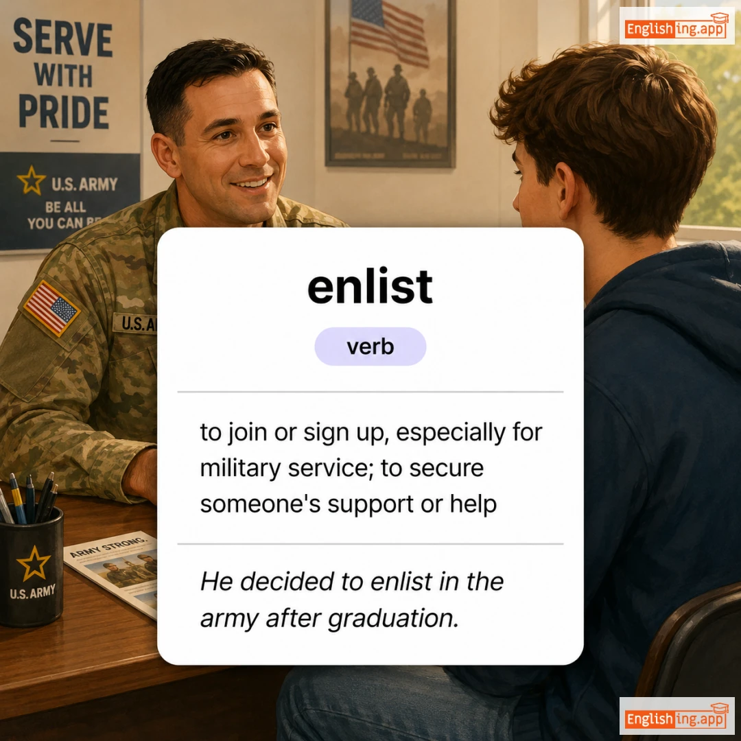 enlist definition card — visual illustration of the meaning