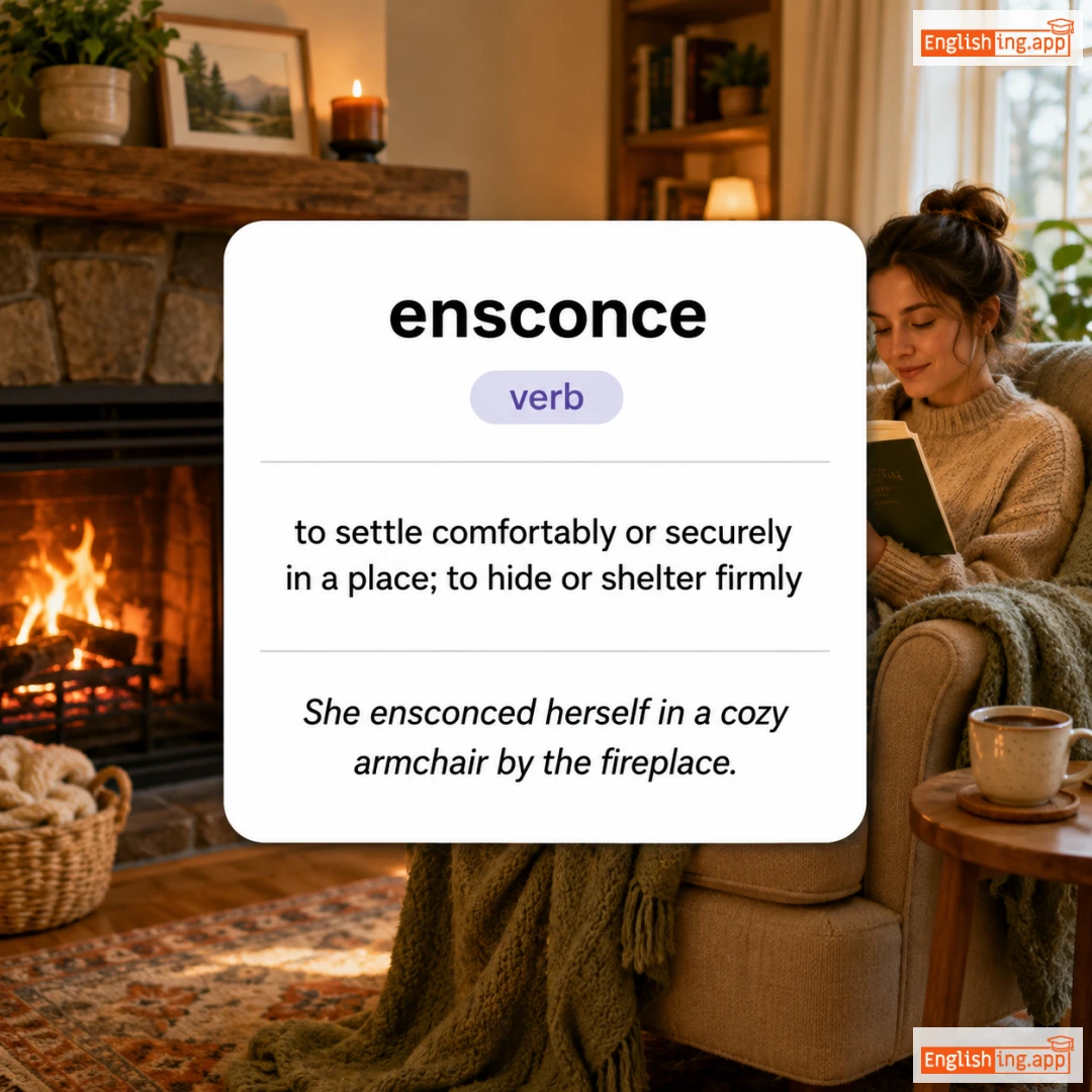 ensconce definition card — visual illustration of the meaning