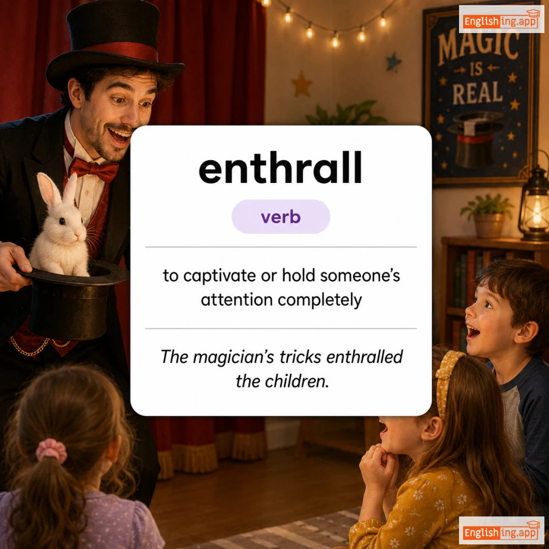 enthrall definition card — visual illustration of the meaning