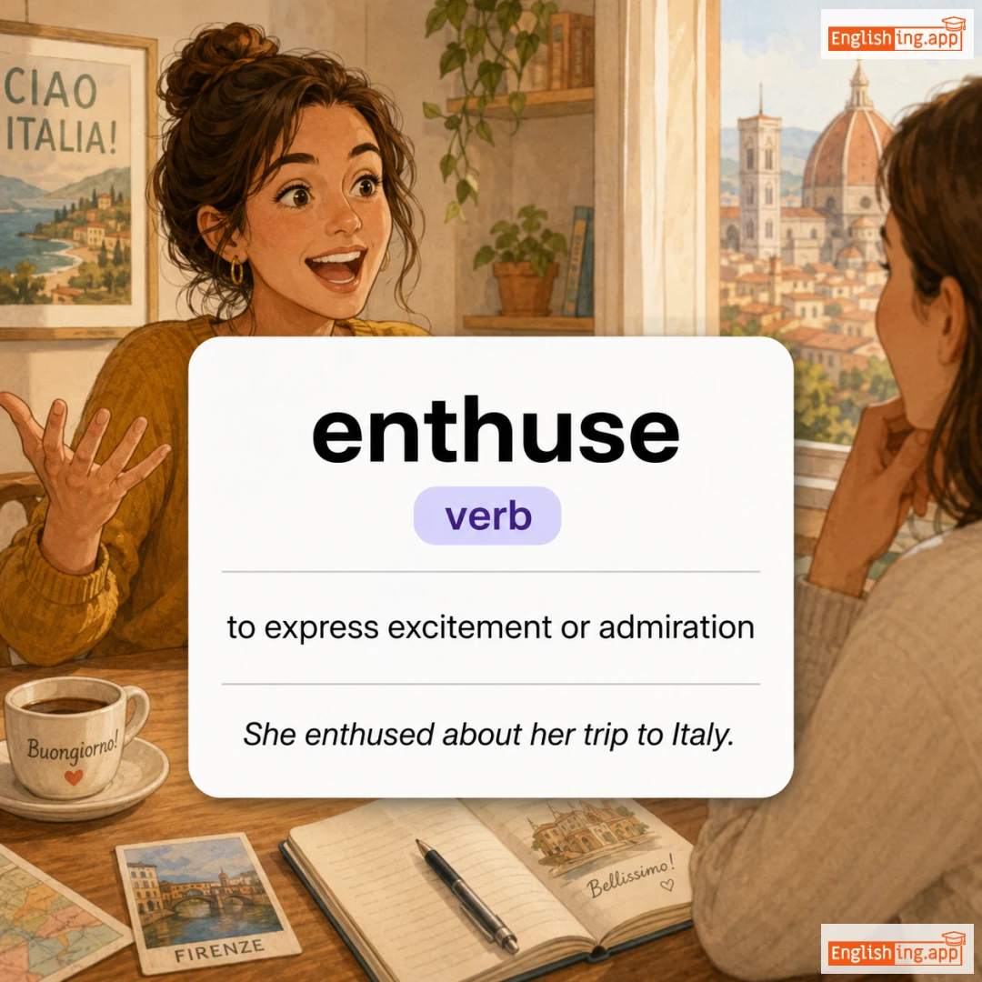enthuse definition card — visual illustration of the meaning