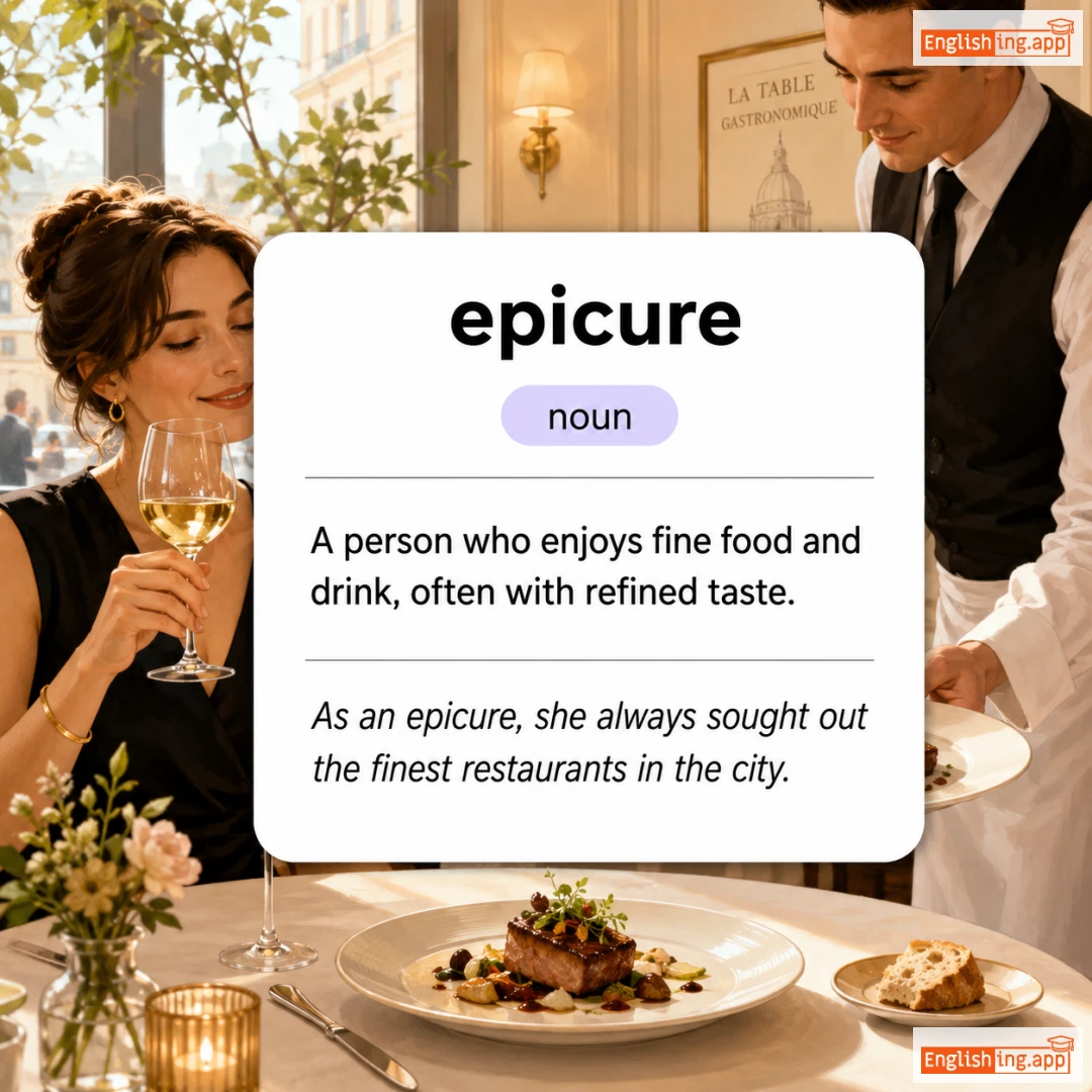 epicure definition card — visual illustration of the meaning