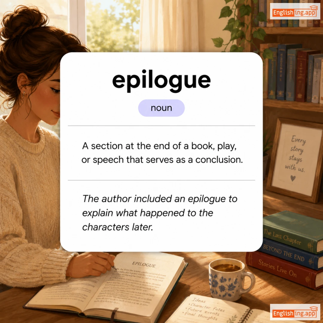 epilogue definition card — visual illustration of the meaning