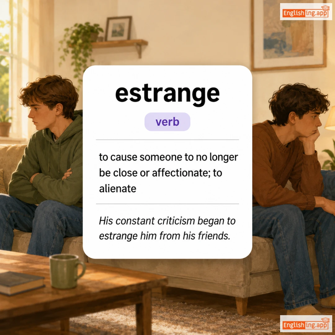 estrange definition card — visual illustration of the meaning