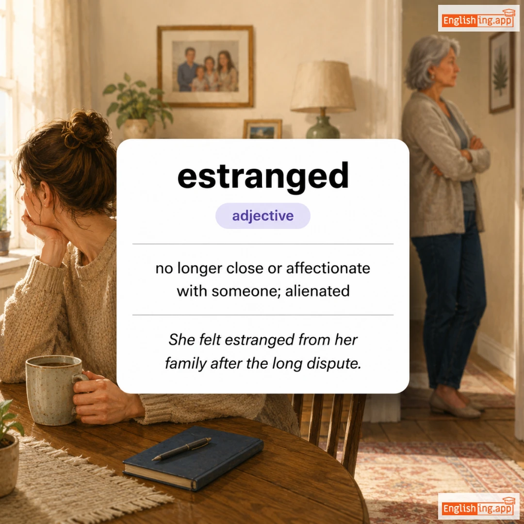estranged definition card — visual illustration of the meaning