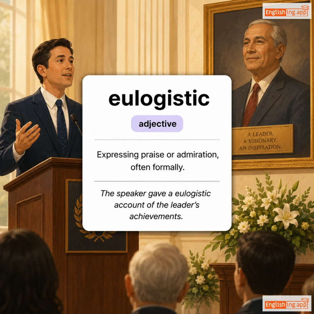 eulogistic definition card — visual illustration of the meaning