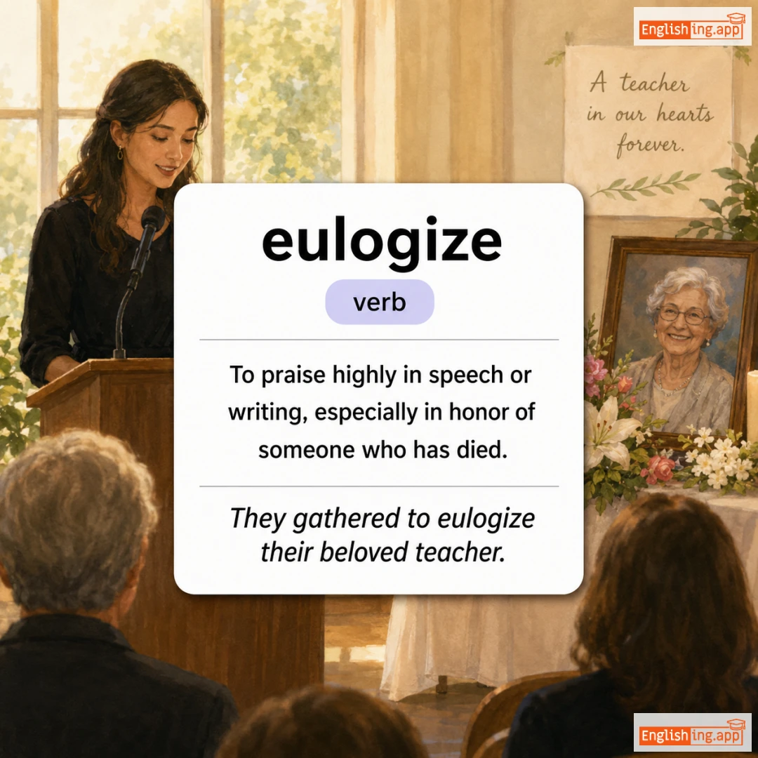 eulogize definition card — visual illustration of the meaning