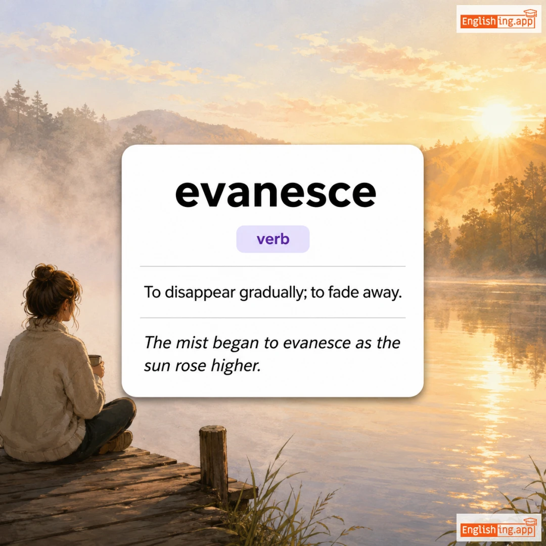 evanesce definition card — visual illustration of the meaning