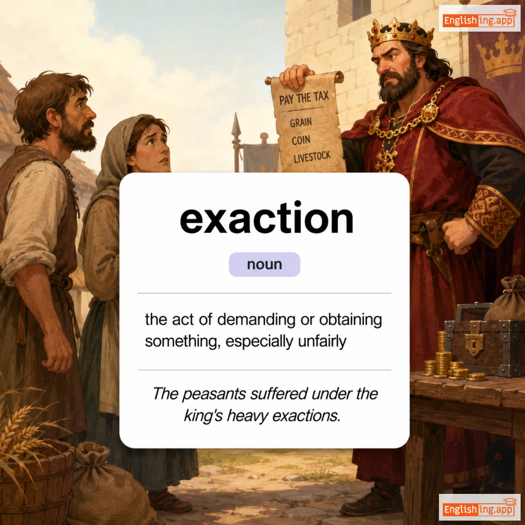 exaction definition card — visual illustration of the meaning