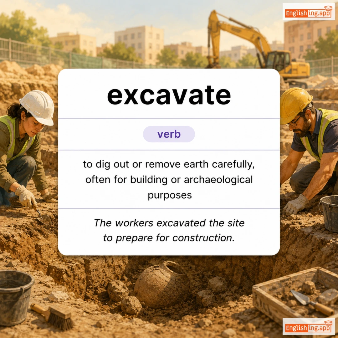 excavate definition card — visual illustration of the meaning
