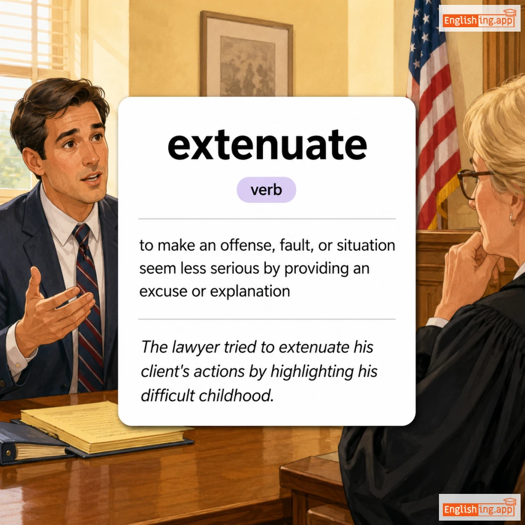 extenuate definition card — visual illustration of the meaning
